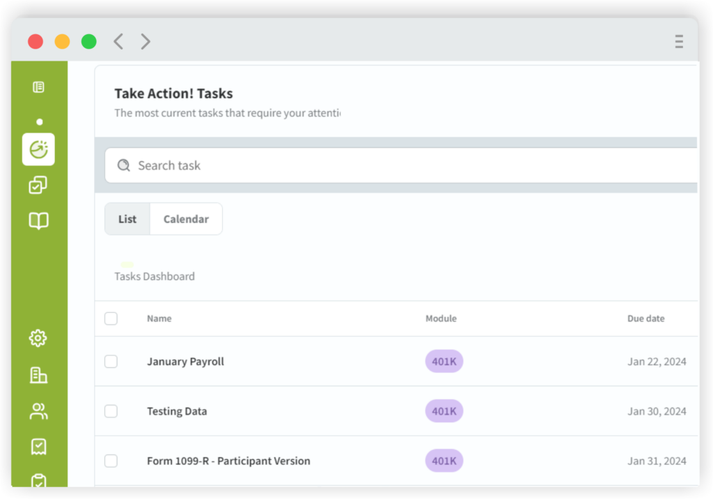 Dashboard-401k Tasks